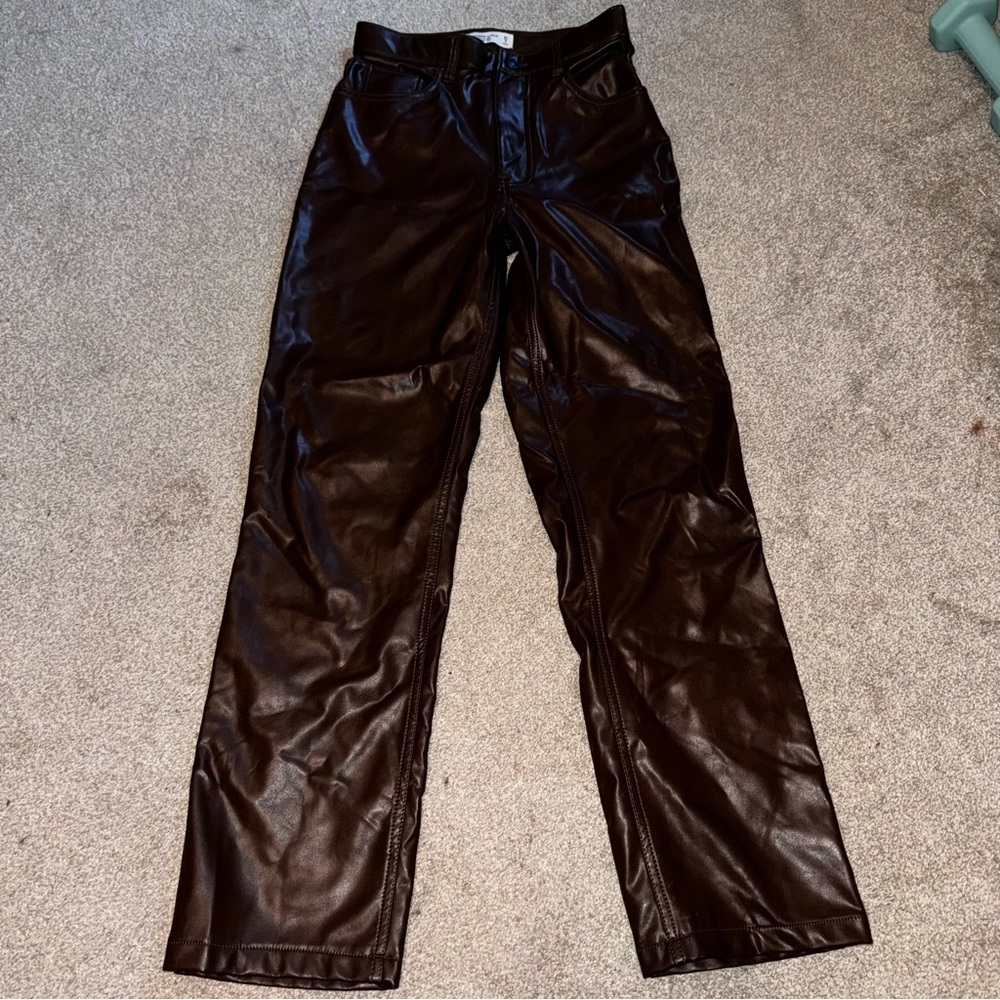 Abercrombie & Fitch Dark Brown Leather Pants - Straight Leg - Size 4